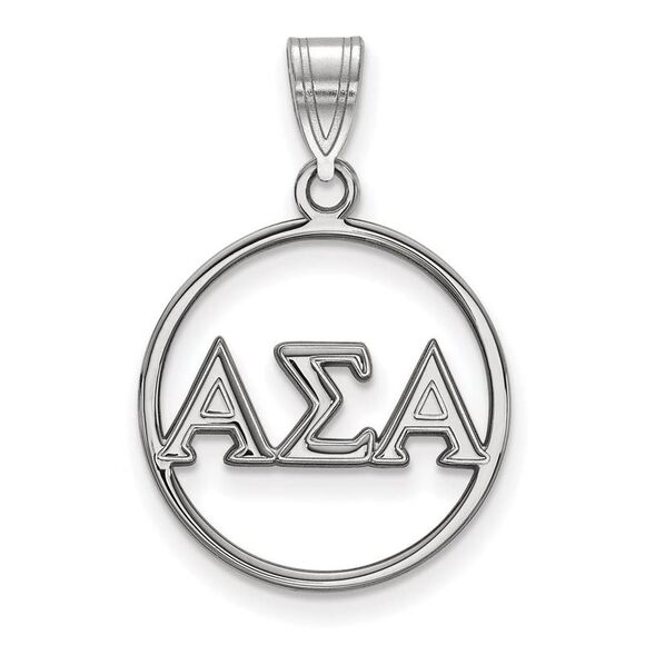 Sterling Silver Alpha Sigma Alpha Small Circle Greek Letters Pendant - Picture 1 of 3